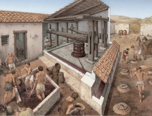 Villa romana vinificazione e torchio
